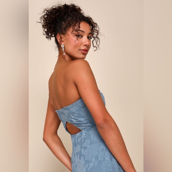 Lulus Garden of Romance Dusty Blue Floral Burnout Strapless Maxi NWOT Sz XL - Picture 4 of 8